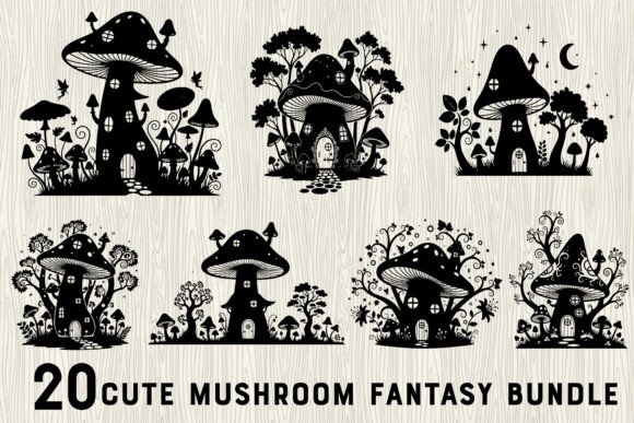 20 Cute Mushroom Fantasy Bundle: Graphics for Crafts
