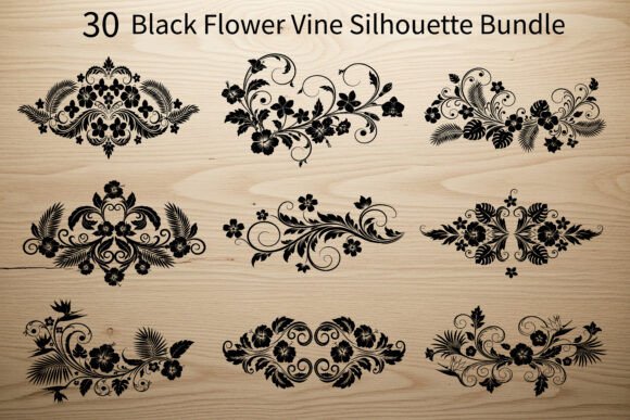30 Black Flower Vine Silhouette Bundle for Crafts & Graphics