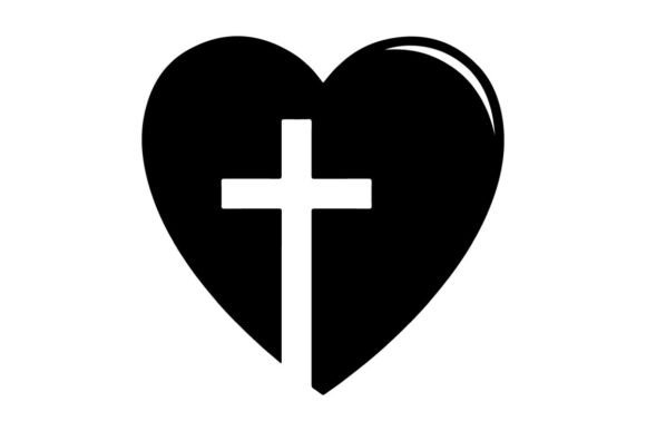 Black Glossy Heart with White Cross Symb – Graphics & Illustrations