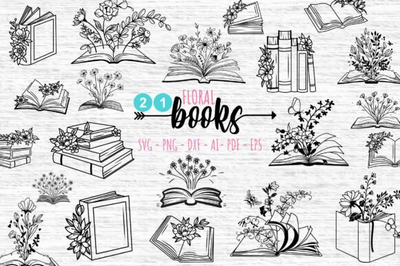 Books Flowers SVG Bundle: 21 Graphics for Crafts