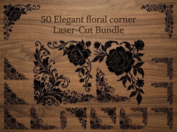 Elegant Floral Corner: Premium Graphics for Decorative Elements