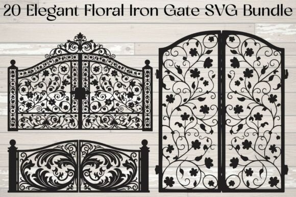 Elegant Floral Iron Gate: Graphics for Crafts