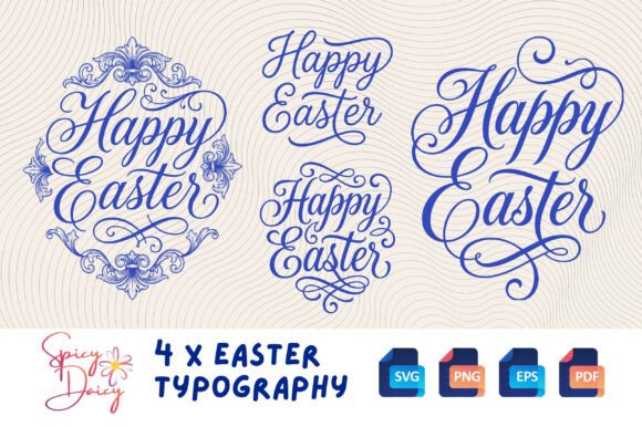 Happy Easter Typography X 4 SVG PNG Set