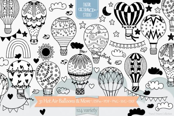 Hot Air Balloons, Sun, Moon, Cloud, Star Graphics
