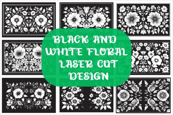 Laser Cut Black Flower Frame: Graphics for Crafts