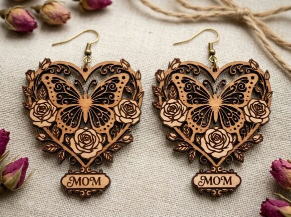 Mom Butterfly Heart Earring: Graphics for Crafts