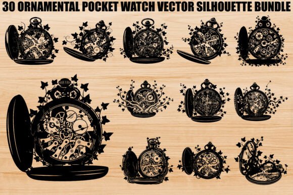 Ornamental Pocket Watch Bundle: Graphics for Vintage Branding
