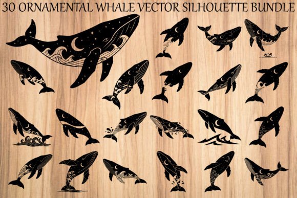 Ornamental Whale Silhouette Bundle
