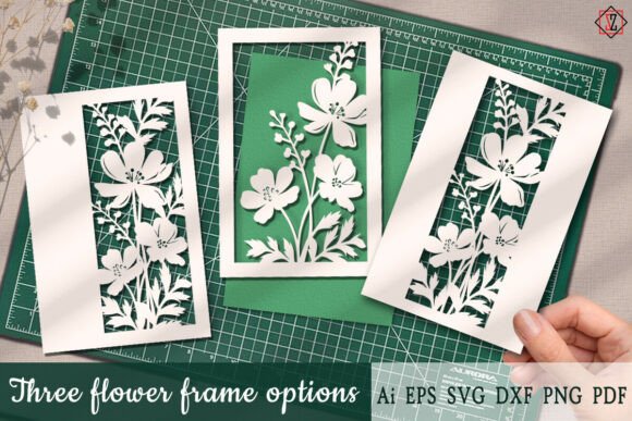 Three Flower Frame Options: Graphics for Crafts