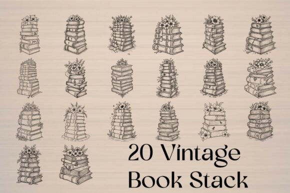 Vintage Book Stack SVG Bundle: Graphics for Crafts