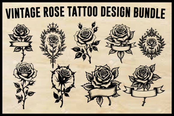Vintage Rose Tattoo Graphics for Crafts and Branding